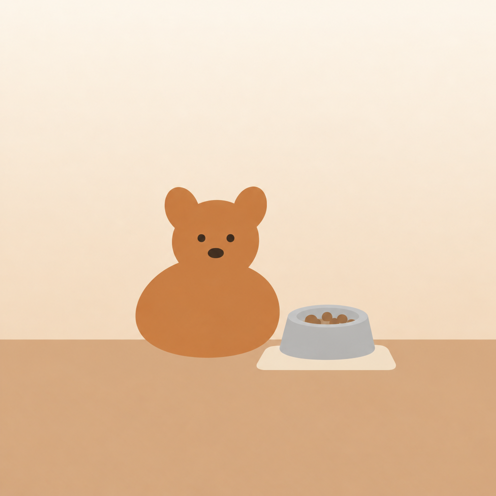 Dog at mealtime with a food bowl and mat
