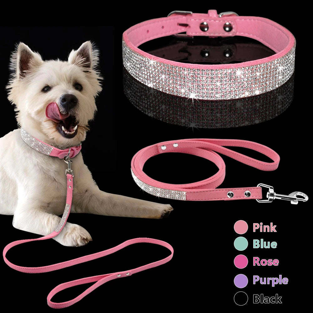 NuVora Sparkle Collar & Leash Set – Rhinestone Collar for Small Dogs