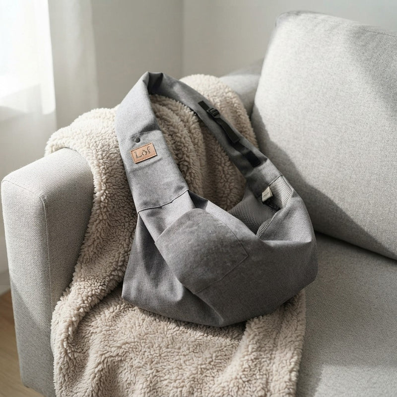 Lof grey mesh pet sling carrier for small dogs and cats