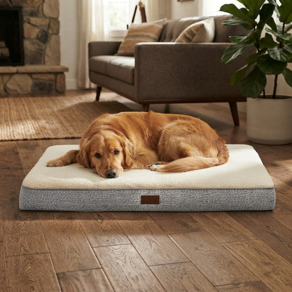 NuVora orthopedic dog bed with soft faux fur and non-slip base